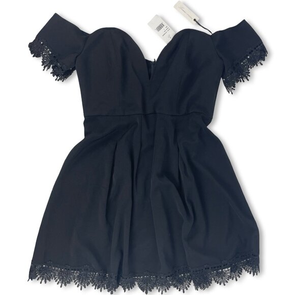 Lovers + Friends Black Lace Off-Shoulder Mini Dress NWT (Size L) - Picture 2 of 10